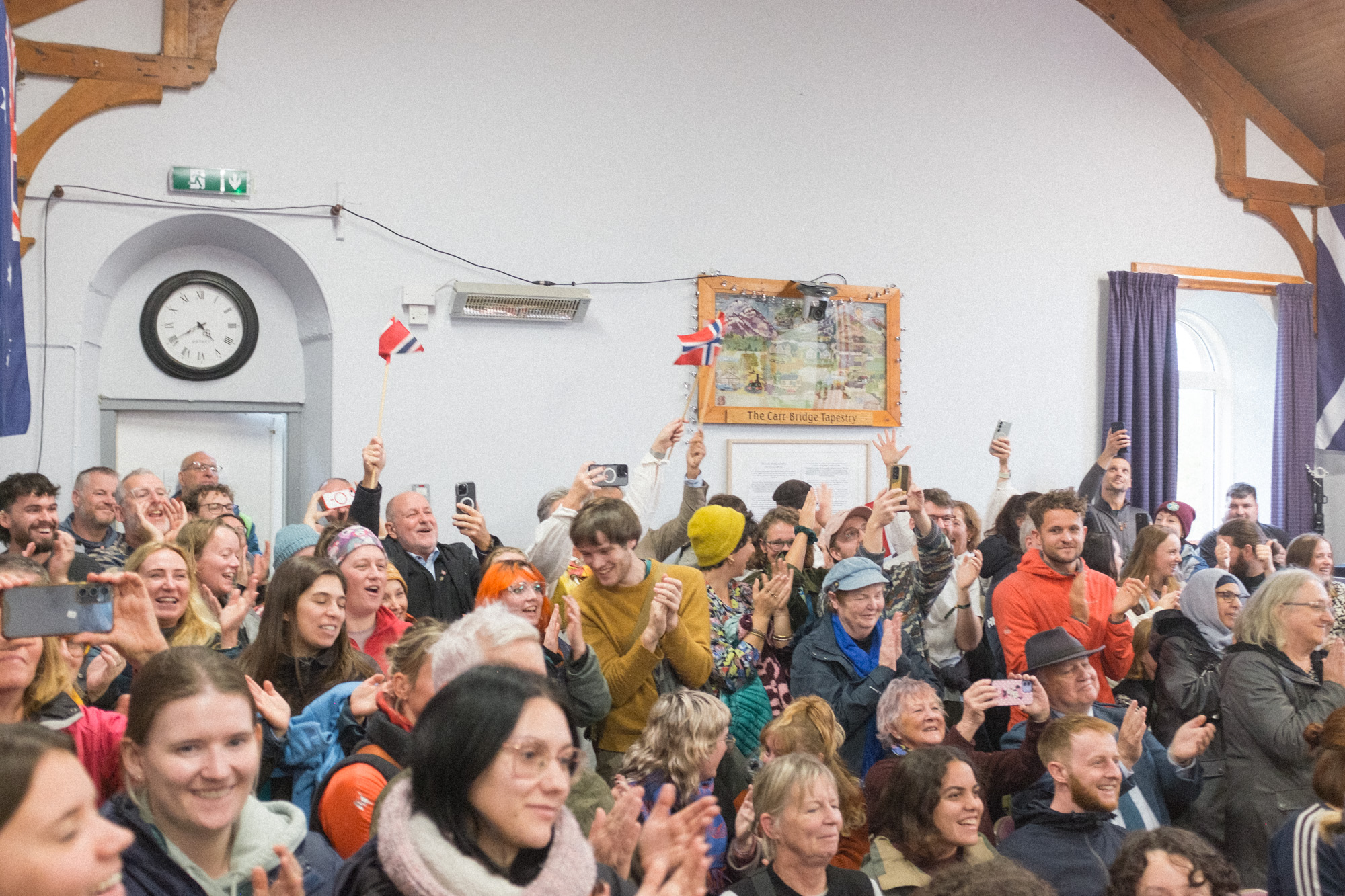 Norwegian flags waving