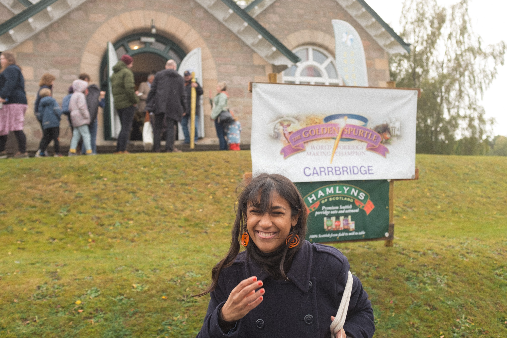 Sahar outside the village hall